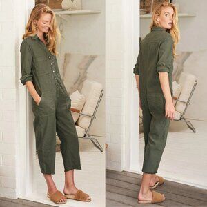 Frank & Eileen Northern Ireland Jumpsuit Army Green Italian Linen Size M